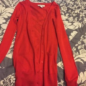 Bright red cardigan