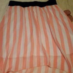 White and coral stripes low and high cute skirt