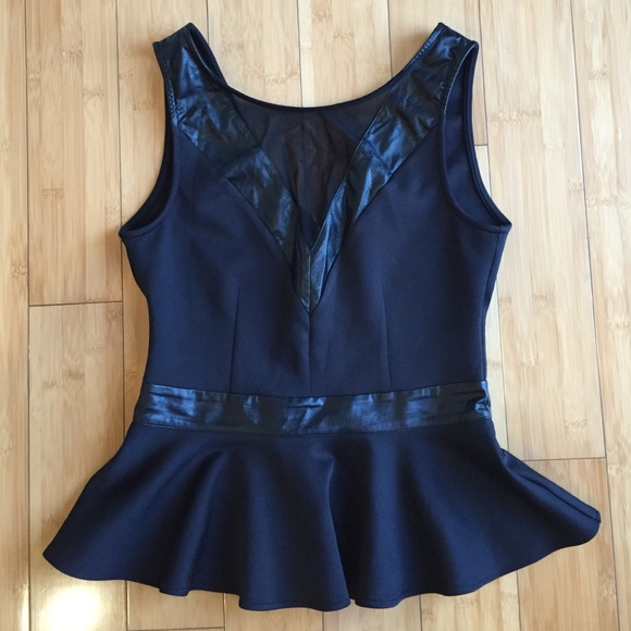 bebe | mesh & faux leather peplum top