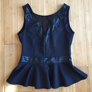 bebe | mesh & faux leather peplum top