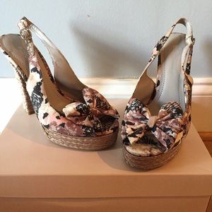 BCBG floral peep toe heels