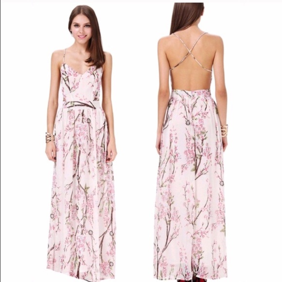 Floral Chiffon Backless Maxi Dress