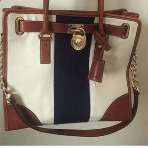 Michael Kors Hamilton beige canvas w/ blue strip