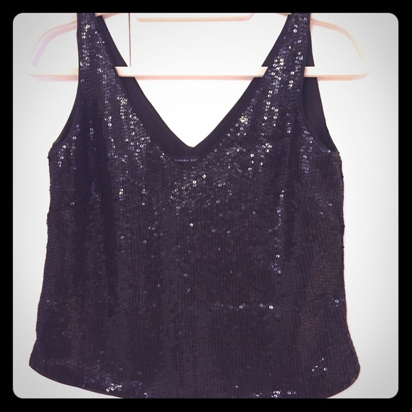 Black sequin top with silk underlay