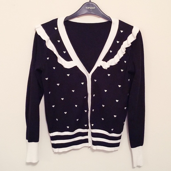 Heart Embroidery Button Down Sweather
