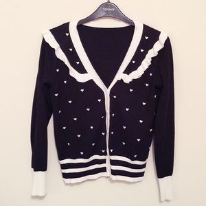 Heart Embroidery Button Down Sweather