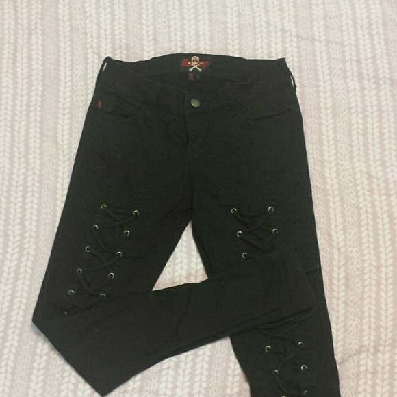 Lace-up Black Skinny Jeans