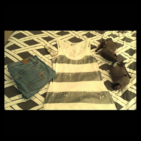 Express Cream with Silver Sequins Tank