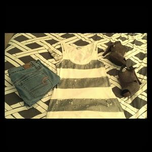 Express Cream with Silver Sequins Tank