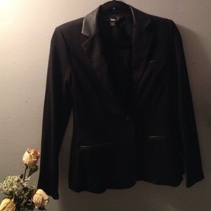 Black blazer with faux leather detail