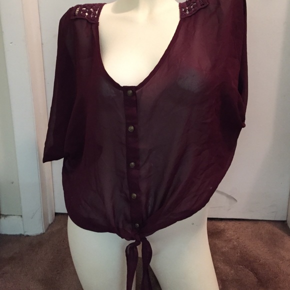 Burgundy sheer and crochet top