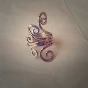 Swirl Adjustable Fork Ring .925 Sterling Silver