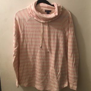 Striped cowl neck drawstring sweatshirt