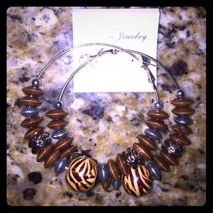 Beautiful brown and silver hoop earrings