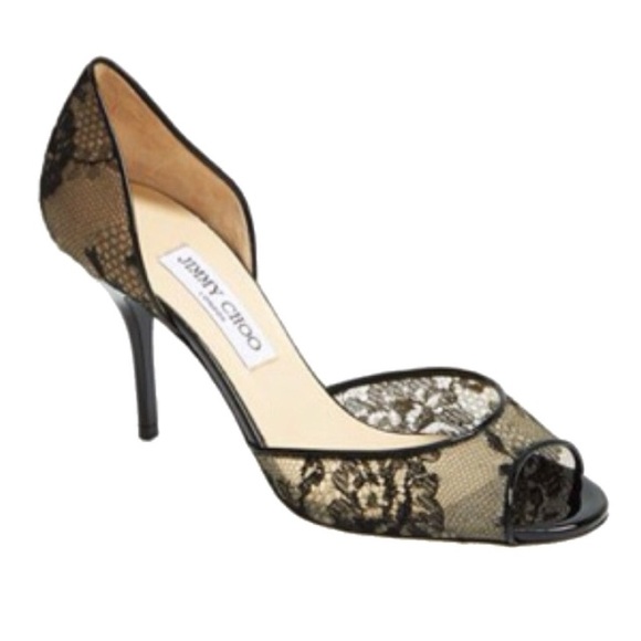 🔥NWOT🔥 Jimmy Choo Lien Black Lace Peep Toe Pumps