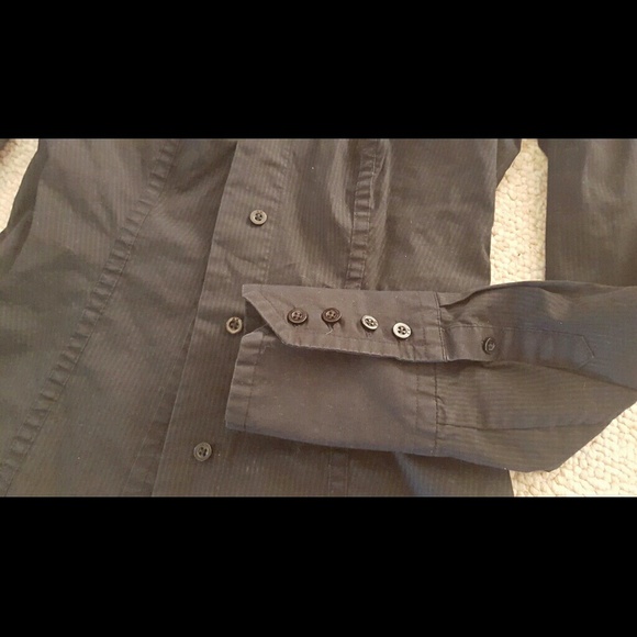 Black striped button down casual dress shirt top - Picture 2 of 3