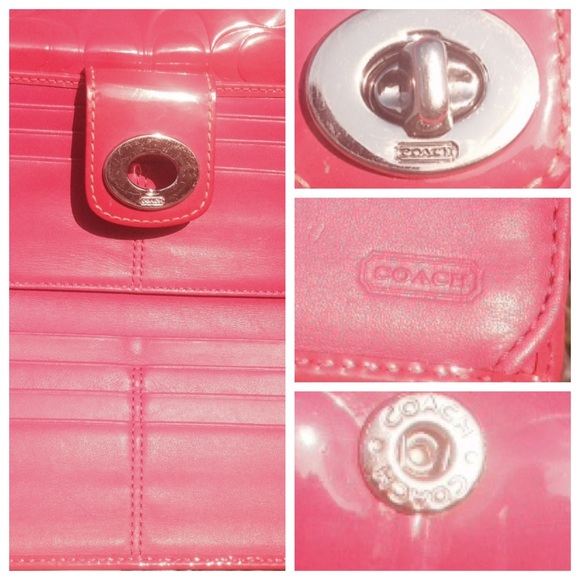 🚫SOLD Coach Turnlock Patent Leather Wallet Pink - Picture 3 of 4