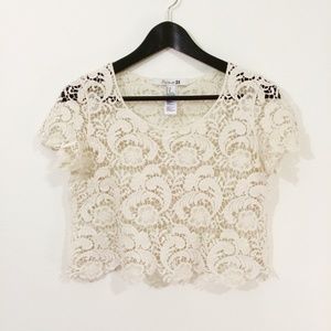 Cream lace crop top