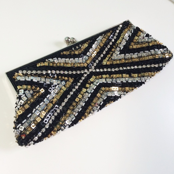 Black, Gold, Silver Sequined Clutch Purse - Picture 2 of 4