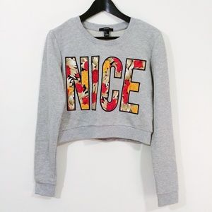 Gray/floral cropped sweatshirt
