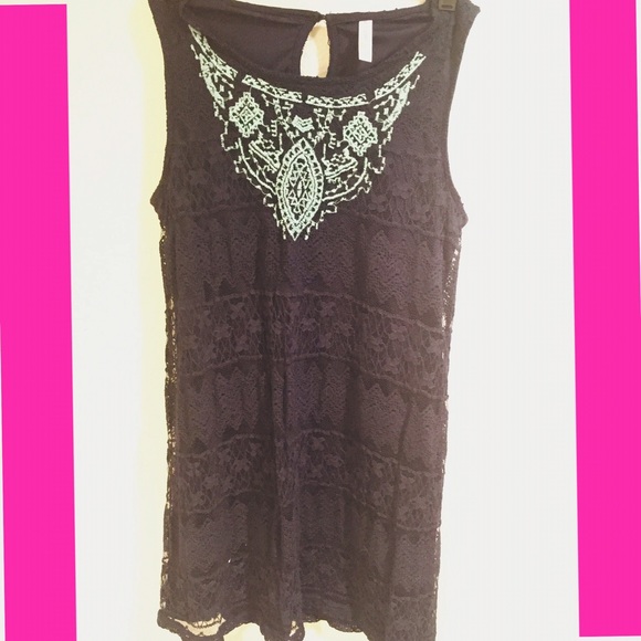 Xhiliration Navy Blue w/ teal detail Large Dress