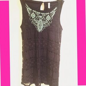 Xhiliration Navy Blue w/ teal detail Large Dress