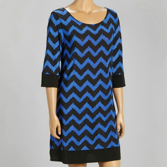 NWOT Star Vixen 2x Black/Royal chevron shift dress