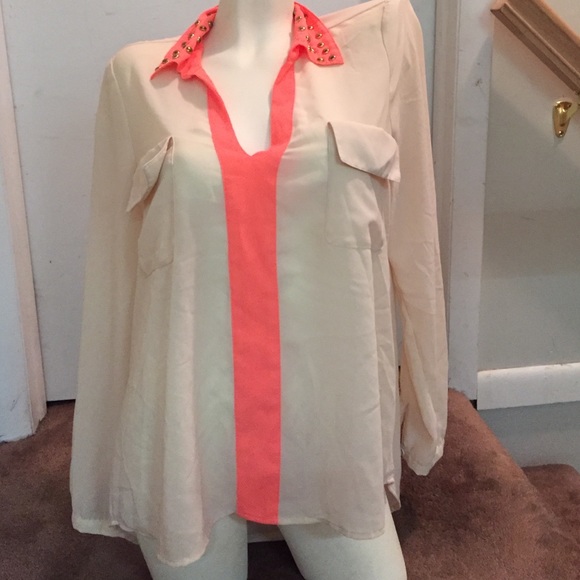 Beige and hot peach blouse