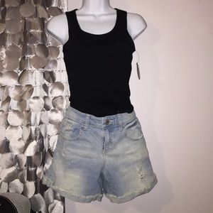 Distressed jean shorts