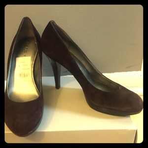 Chocolate brown suede pumps
