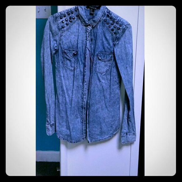 Studded denim button up