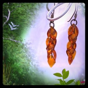 Real AMBER Stones in Drop French-wire Earrings