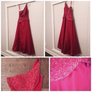 Formal Gown - One-Shoulder, Iridescent Fuchsia