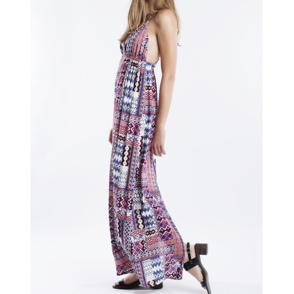 "Set on Fire" Tribal Printed Backless Maxi Dress - Picture 2 of 3