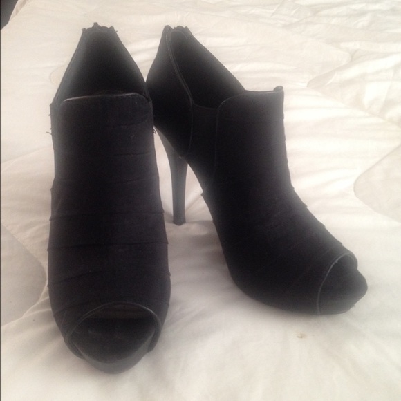 Black suede platform ankle booties 8