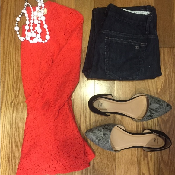 Orange Lace Peplum Blouse - Picture 1 of 2
