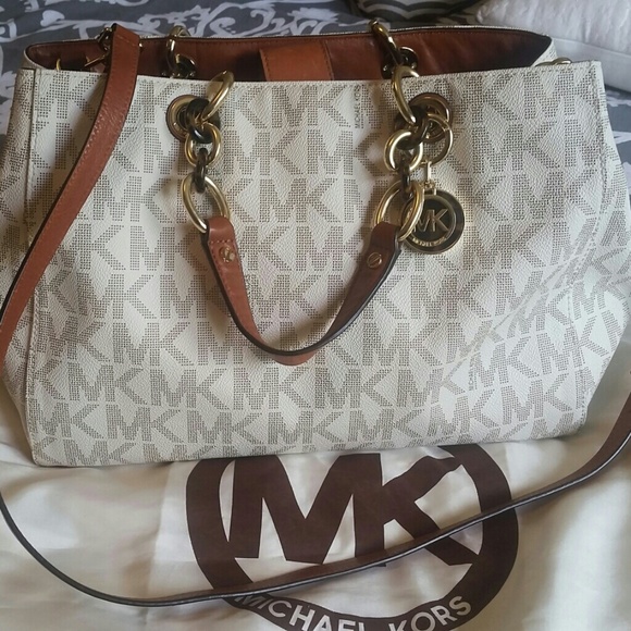 Michael Kors Mk Cynthia Signature Logo Tote Brown - Picture 1 of 4