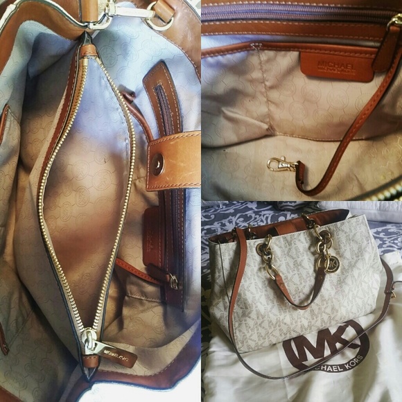 Michael Kors Mk Cynthia Signature Logo Tote Brown - Picture 4 of 4