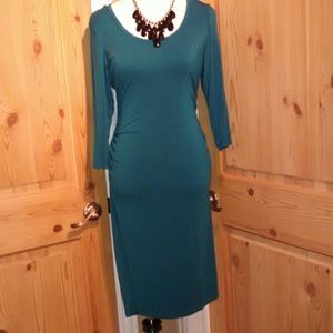 Gorgeous teal, 3/4 length, stretchy dress