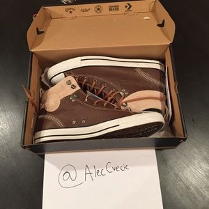Men's brown leather converse high tops