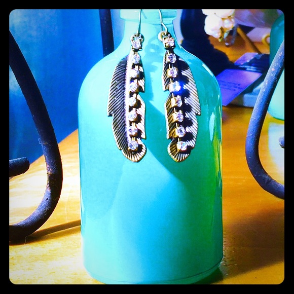 Matching Bronzed Feather Earrings w/ Diamond chain