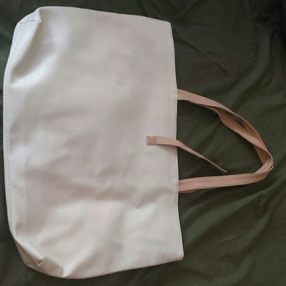 White and tan faux leather tote handbag