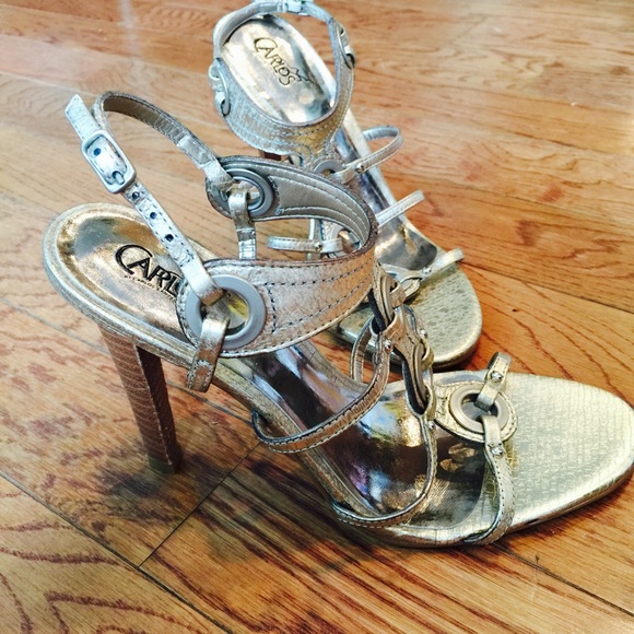 CARLOS GOLD STRAPPY HEELS SIZE 7.5M
