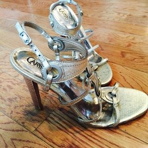 CARLOS GOLD STRAPPY HEELS SIZE 7.5M
