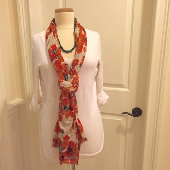 Orange and Blue Floral Print Scarf