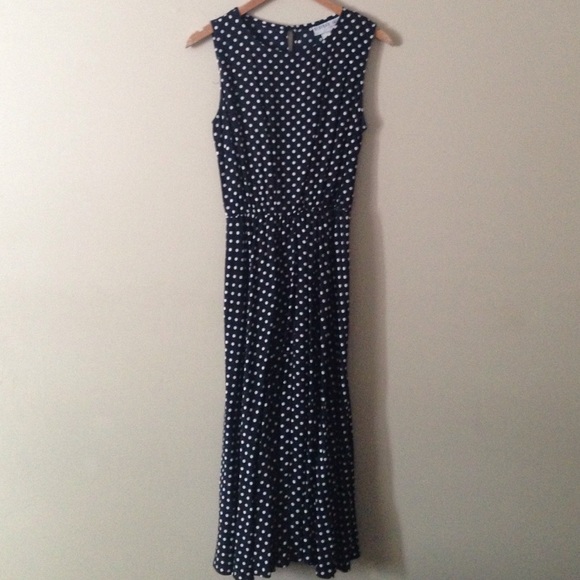 Navy & Polka Dot Full Length Dress