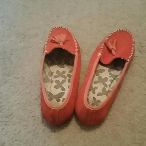 Lands End orange moccasins size 11 very nice