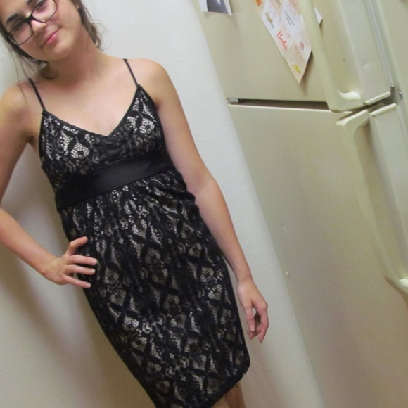 Black and Beige Lace Homecoming Dress