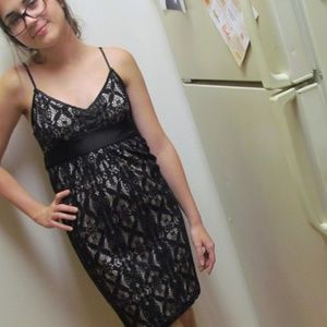 Black and Beige Lace Homecoming Dress