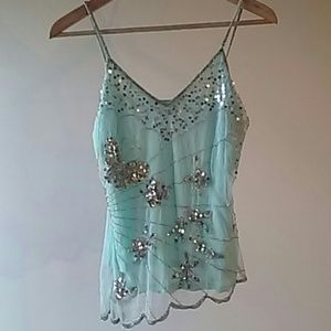 Beaded blue & silver camisole M